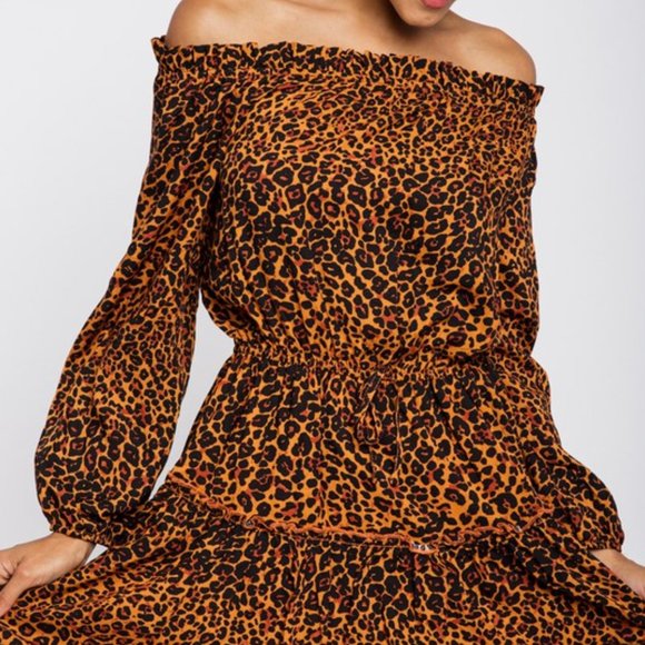 LEOPARD PRINT OFF SHOULDER RUFFLE DRESS - Picture 3 of 9